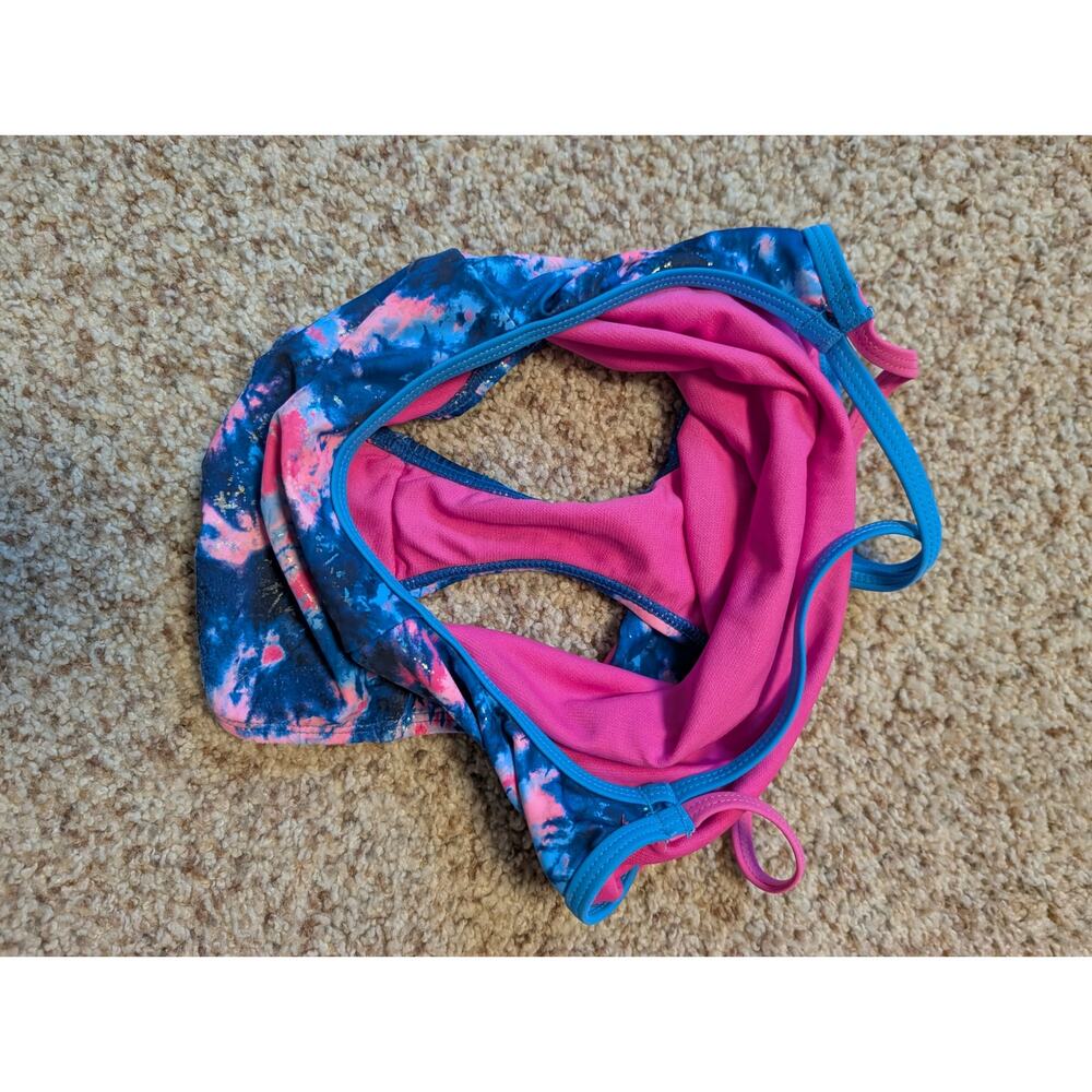 UNDER ARMOUR girls ONE PIECE swim suit, size 7; criss-cross back; Blue & Pink - Picture 5 of 7